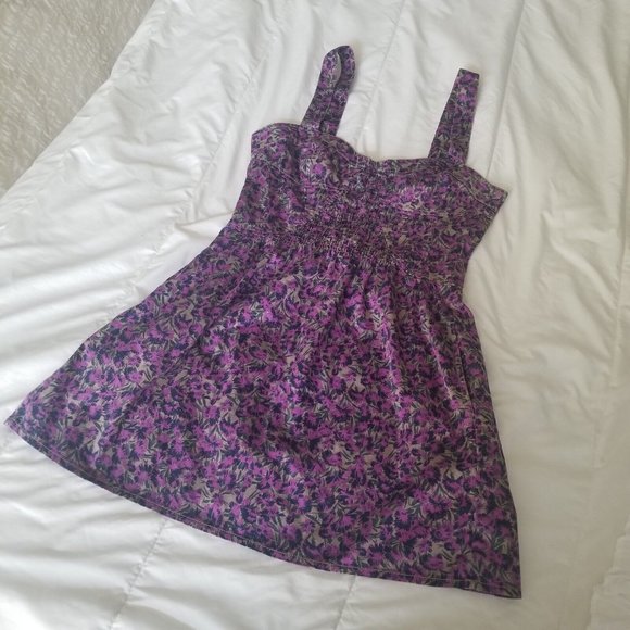 Free People Purple Floral Mini Dress Small Size 6 Cotton/Spandex - Picture 1 of 9